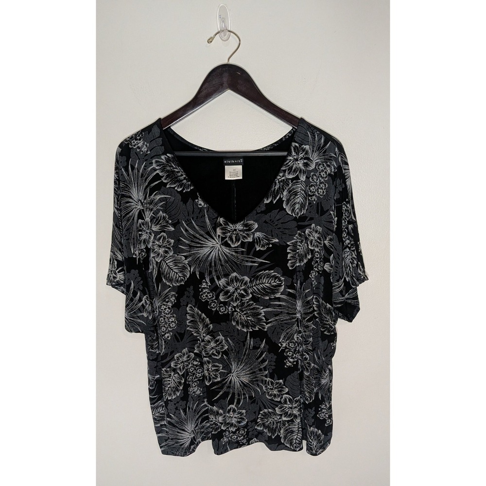 Citiknits Women 3X V-Neck Top Blouse Lightweight Floral Classic Career Whimsical